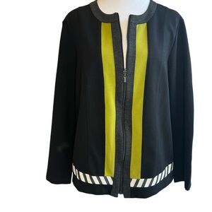 Picadilly Black Green Women Sz M Cardigan Jacket Blazer Full Zip Stretch Comfort